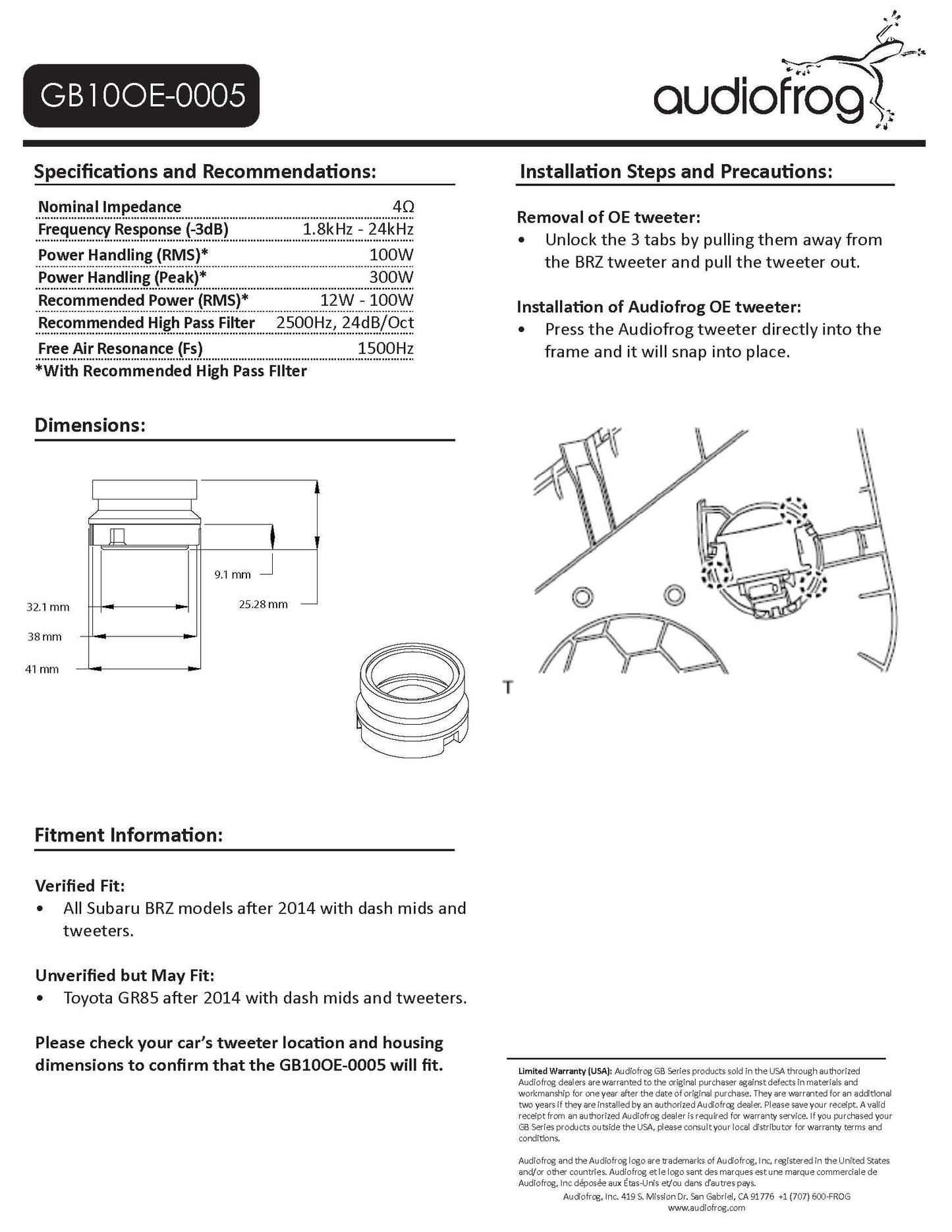 Audiofrog GB10OE-0005 (TOYOTA FR86/SUBARU BRZ)