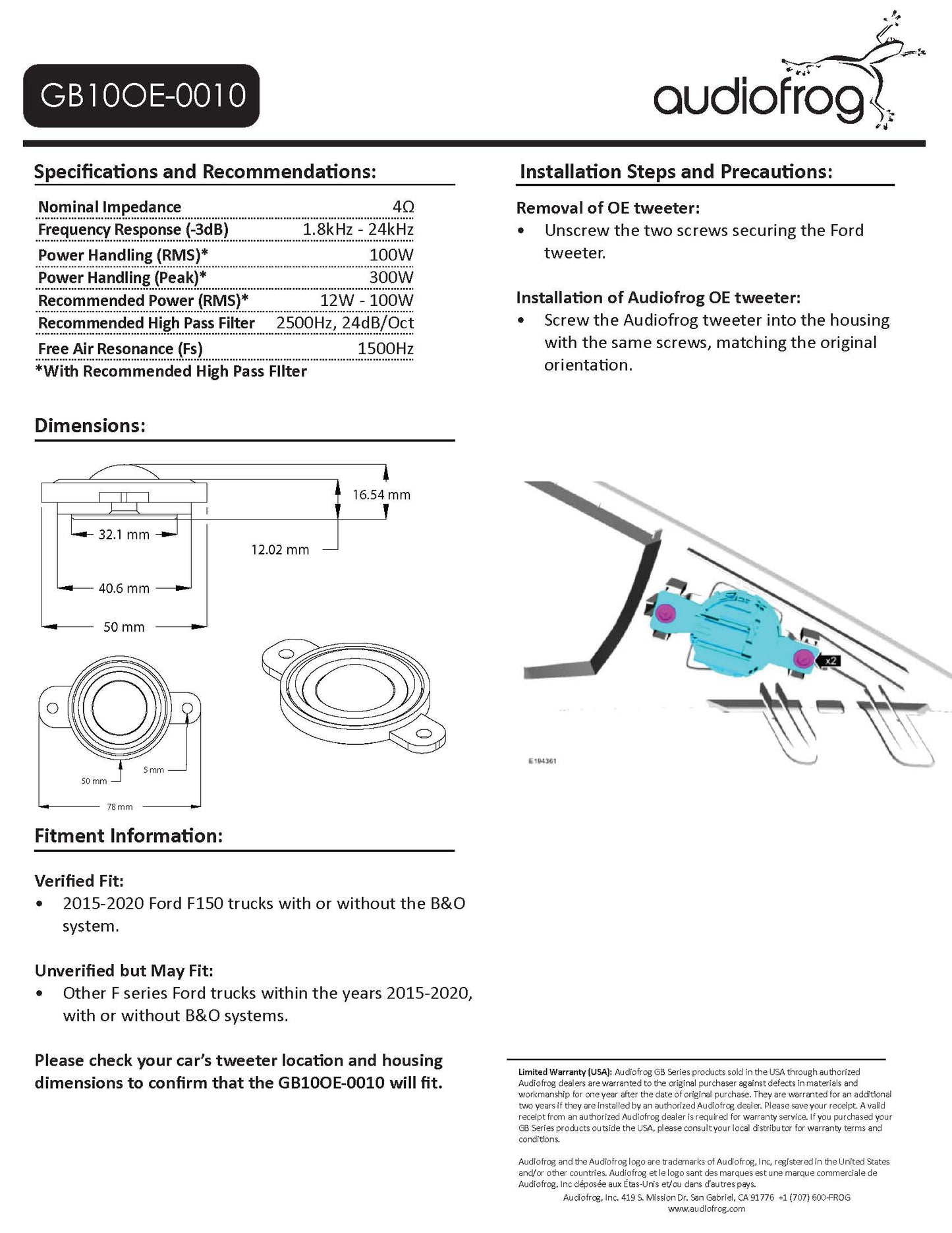 Audiofrog GB10OE-0010 (FORD)