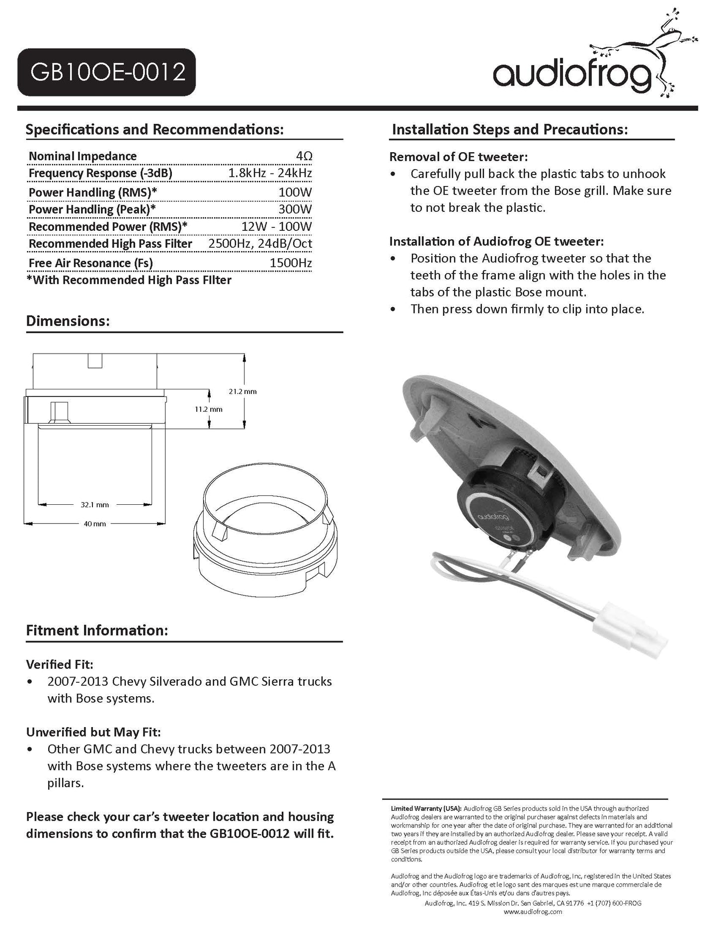 Audiofrog GB10OE-0012 (GM/BOSE)