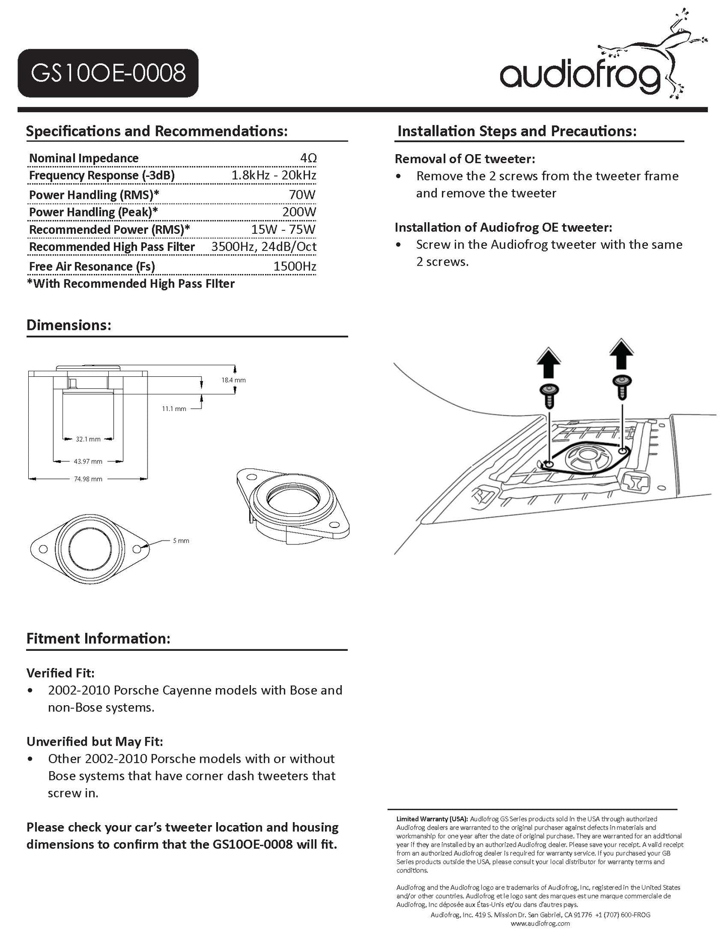 Audiofrog GS10OE-0008 (PORSCHE)