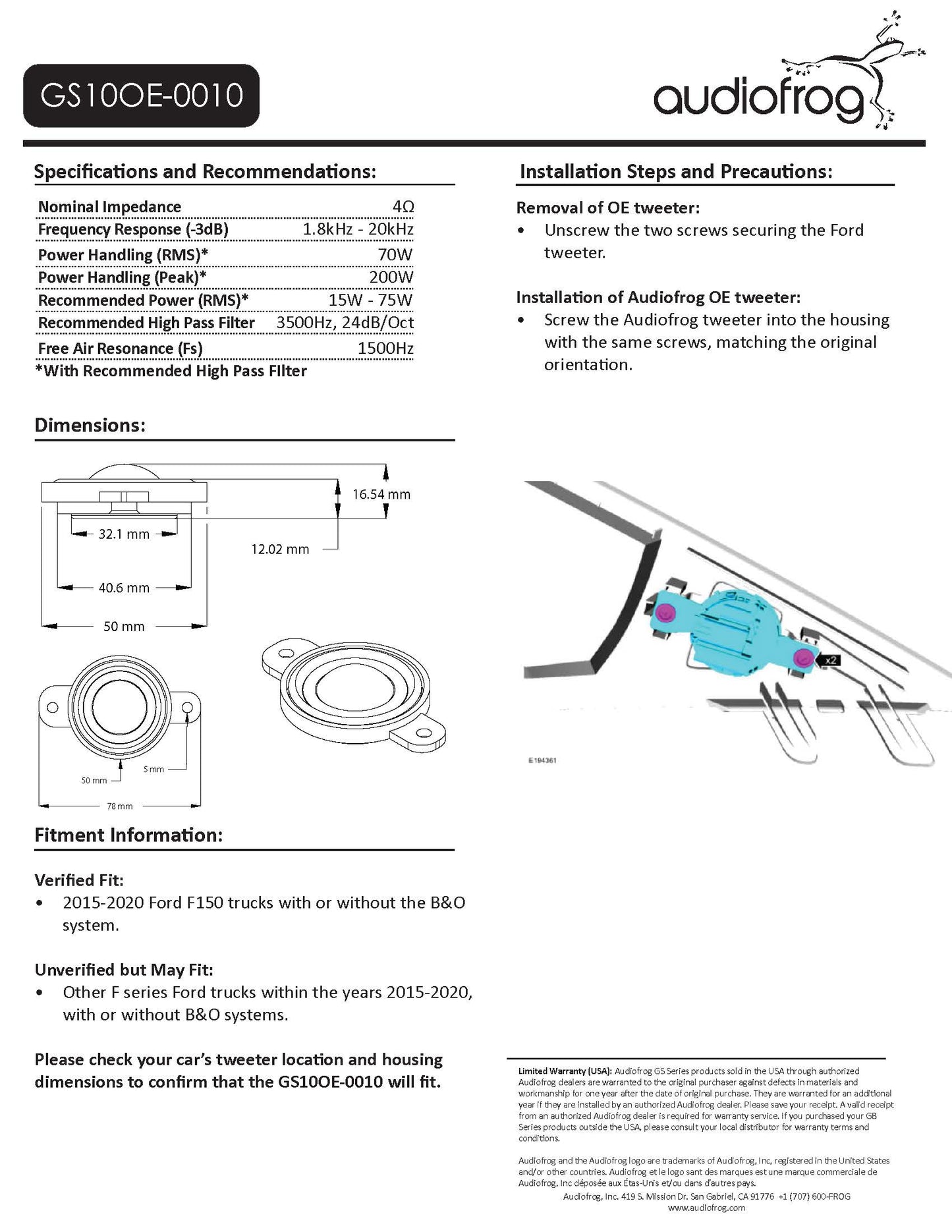 Audiofrog GS10OE-0010 (FORD)